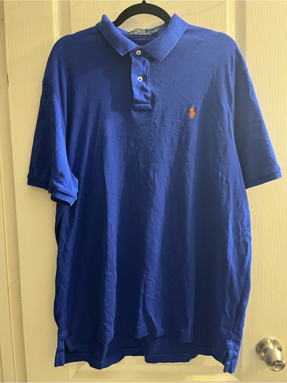 Polo Ralph Lauren Polo Solid Blue XL Short Sleeve Embroidered Logo Orange Pony